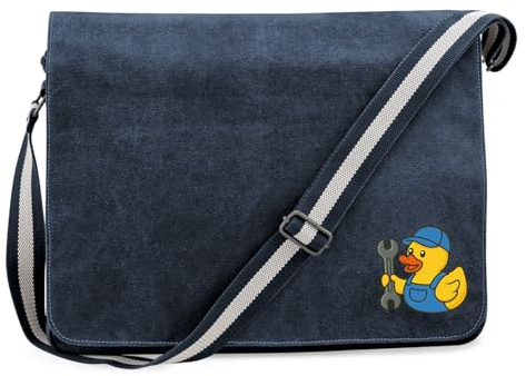 Huuraa Umhängetasche Quietscheente Mechatronik Comic Gummiente 14 Liter Vintage Navy Canvas Laptoptasche Geschenkidee