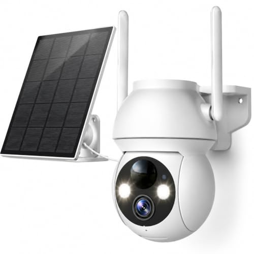 YOTON Solar Security Cameras Wireless Outdoor, 360° PTZ WiFi Camera with Solar Panel, 1080P HD Color Night Vision, AI Human Detection, Two-Way Audio, IP66 Waterproof, Spotlight Siren Alarm