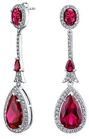Art Deco Estilo Rojo Teardrop Declaración De Moda Rubí Simulado Pendientes Araña De Luces Para Las Mujeres Para Desfile De Plata Plateada
