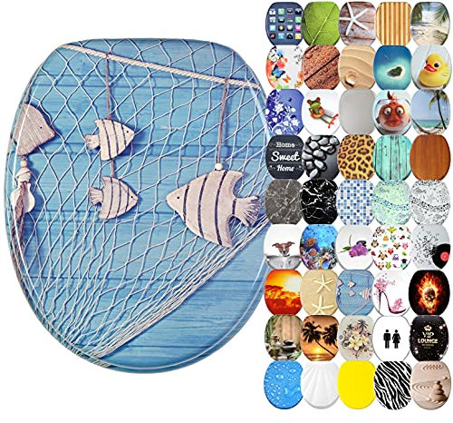 Sanilo Soft Close Toilet Seat, Wide Choice of New Toilet Seats, Stable Hinges, Easy to Mount (Seafaring)