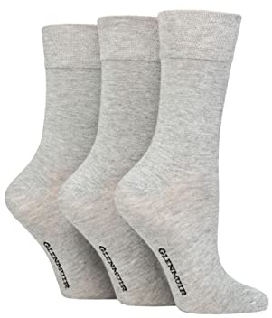 Glenmuir Ladies 3 Pair Comfort Cuff Plain Bamboo Socks 4-8 Grey