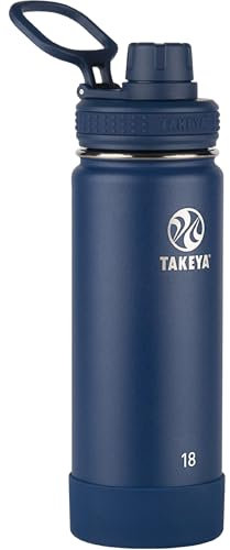 Takeya 51064 Actives Insulated Stainless Steel Water Bottle with Spout Lid, 18/8 Food Grade, Midnight