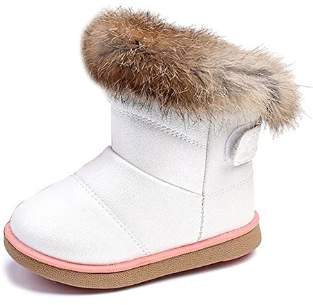 KVbabby Bambine e Ragazze Carino Stivali da Neve Morbide Fodera calda Stivali Scarpe di Cotone Piatto Pelliccia Stivali,bianco,22 EU = produttore 23