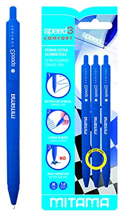 MITAMA 61917 Speed3- Penna scatto Semi Gel ultra Scorrevole Soft Touch, punta 1 mm, Nero, 3 Pezzi