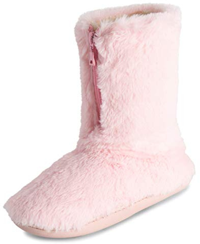 Polar Women’s Faux Fur Indoor Outdoor Boot Slippers - Memory Foam Lined House Shoes with Zip Closure, Plush Warm Lining & Non-Slip Rubber Sole - Cosy Winter Comfort Footwear - Pink - UK8/EU41