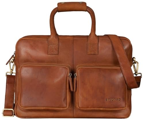 STILORD 'Henri' Bürotasche Leder 15,6 Zoll Vintage Laptop Aktentasche Businesstasche Umhängetasche Lehrertasche Büffelleder, Farbe:maraska - braun