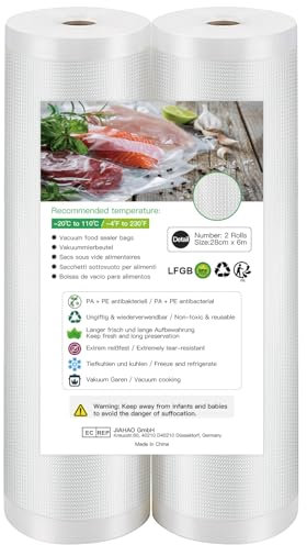 Accenter Vakuumierfolie 2 Rollen 28x600cm/Insgesamt 12m Vakuumierbeutel 210 Mikron Profi für Vakuumierer & Lebensmittel Vakuumiergerät, BPA-frei, Sehr Stark, kochbar, Sous Vide geeignet