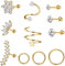 Milacolato 16-18G 11 Stücke Edelstahl Piercing Ohr Set Ohrringe Creolen Damen Helix Conch Piercings Ring CZ Tragus Stecker Ohrknorpel Piercing Schmuck Gold