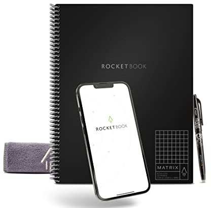 Rocketbook Matrix Digitales Notizbuch Millimeterpapier Seiten - Wiederverwendbarer Notizblock - 21,6 x 27,9cm - Wiederbeschreibbar mit inkl. Pilot Frixion Stift und Mikrofasertuch