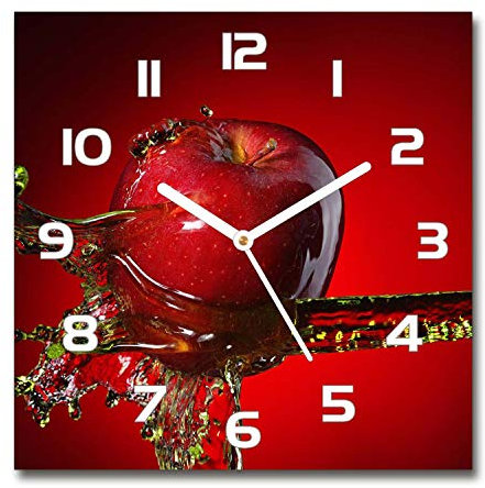Tulup Glasuhr - 30x30cm - weißen Zeigern - Wanduhr Wandkunst Bild Gehärtetem Glas Uhr Echtglas Küche Wohnzimmer - Apfel und Wasser