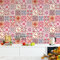WALPLUS 24 Stück 15x15cm Marokkanische Rose Rotes Mosaik Rot Weiß Blau Wandfliesen Aufkleber Schälen und Kleben Backsplash Abziehbilder Startseite Dekore Aufkantung für Küche Badezimmer Kacheln Farbe