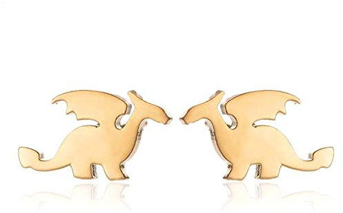 BlackAmazement 2er Set 316L Edelstahl Ohrstecker Drache Fabelwesen Ungeheuer Silber Schwarz Gold Damen Herren (Gold)