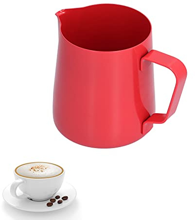 HERCHR 400ml Stainless Steel Milk Pitcher Frothing Jug (Red)