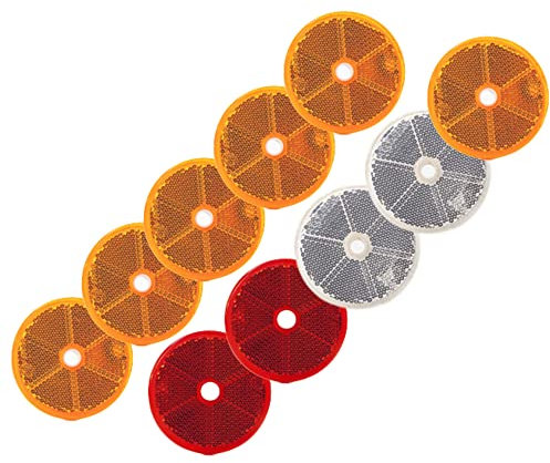 DOJA Barcelona | Anhänger Reflektor Rund Mix Universal | Pack 10 | Anhänger Beleuchtung, Dreieck Rückstrahler, Auto Reflektoren, Motorrad Reflektorband, Wohnwagen Katzenaugen Selbstklebend