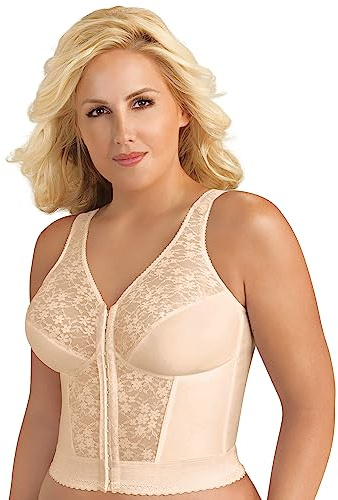 EXQUISITE FORM Fully Damen BH - Langer Stütz-BH mit Vorderverschluss und Spitze Frontverschluss BH Große Größen BH Rose-Beige Größe 95D