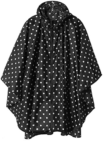 Regen Poncho Jacke Mantel für Erwachsene mit Kapuze wasserdicht mit Reißverschluss im Freien, Schwarz Punkte