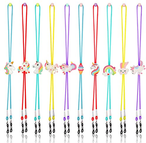 Hifot 10 Stück Kinder Brillenband, Einhorn Maskenband Verstellbar Lanyard Sonnenbrille Brillenschnur Brillenkette Brillenkordel Sport für Mädchen