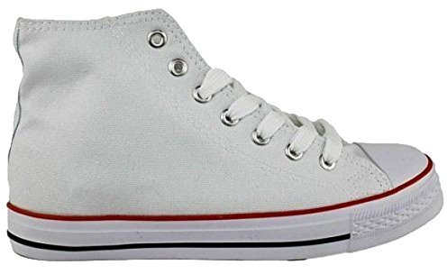 Divadames Womens High Top Lace Up Flat Canvas Pumps Ladies Casual Plain Shoes Size (White, UK Footwear Size System, Adult, Women, Numeric, Medium, 5)