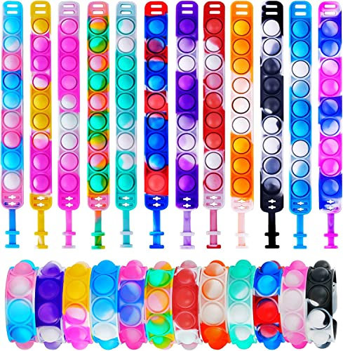 Ainiv 12PCS Bracelet Pop It, Bracelets Anti-Stress en Silicone, Multicolore Pack Bracelet Push Bubble Jouets Sensoriels Anti Stress pour Enfants Adultes(Couleur)