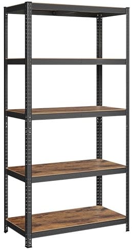 SONGMICS Standregal, Bücherregal, Lagerregal, 5 Ablagen, Küchenregal, Regal, 50 x 100 x 200 cm, bis 600 kg belastbar, verstellbare Ablagen, Industrie-Design, vintagebraun-schwarz GLR050B11
