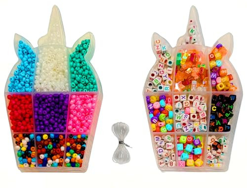 Only faith kit Unicornio para hacer pulseras cuentas de colores y letras de colores niñas set hacer joyas Juego de manualidades cristal redondas abalorios mostacillas (Unicornio 4 mm (2000 piezas))