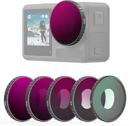 NEEWER 5 Stück ND Filter Set Kompatibel mit DJI Osmo Action3,CPL ND8 ND16 ND32 ND64 Neutraldichtefilter HD Optisches Glas Mehrschichtbeschichteter Aluminiumlegierungsrahmen für Action Kamera Zubehör