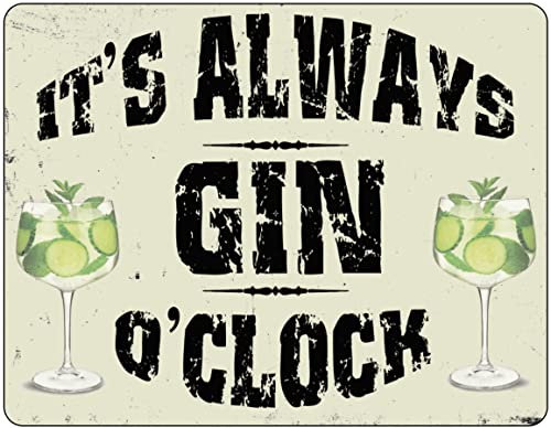 Vintage Rustic Advertising Retro Wall Tin Plaque 20x15cm - Pub Shed Bar Man Cave Home Garage Kitchen Gift Metal Sign - It's Always Gin O' Clock Drinking Fun Quote Tonic Lemon