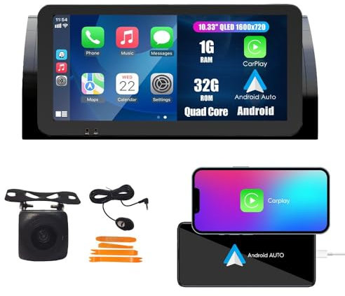 CarPlay Android Auto Navegación Estéreo GPS Radio Cámara de Marcha Atrás 10.33 QLED Pantalla Táctil Tabletas Pad Reproductor de Medios Para Bmw M5 E39 1995-2003 X5 E53 2000-2007 Quad Core 1G+32G