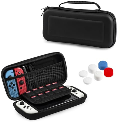 Teyomi Tasche Kompatibel mit Nintendo Switch OLED, Switch OLED Hülle Transparent Dockable, Nintendo Switch OLED Zubehör Bundle mit Tasche, Schutzfolie, Case für Joy-Con, Joystick-Kapp (Schwarz)
