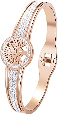 Cupimatch Damen Armband Armspange Edelstahl Armreif Duftarmband zum Öffnen mit Aromatherapie|Lebensbaum Armband mit Strasssteinen |Geschenke für Frauen Mädchen zu Geburtstag Valentinstag Jahrestag