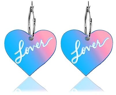 Lover Heart Earring, Beautiful Fashionable Blue Heart Earrings Reflective Heart Shaped Earrings Acrylic Heart Earrings for Women Girls Music Fans Girlfriend