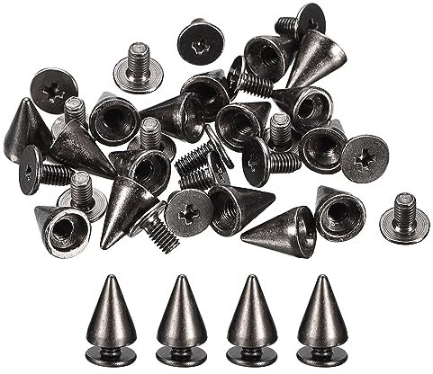 QUARKZMAN 20 Sets Punk Nieten Ziernieten Kegel Spitzen Nieten 7x10mm Metall Killernieten Schraubnieten Rostfrei Nieten für Kleidung Gürtel Taschen Schuhe Basteln Lederwaren Tiefschwarz