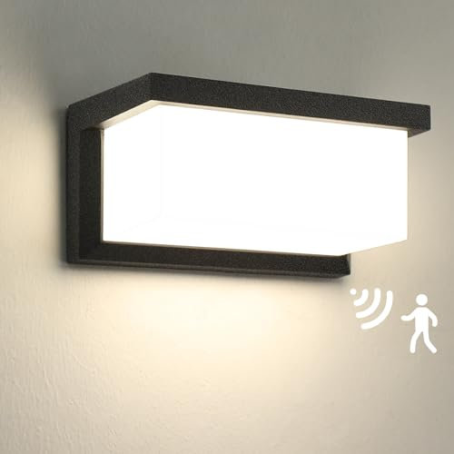 HLFVLITE Solar Wall Light Outdoor with Motion Sensor, LED Bright Fence Light, 3 Lighting Modes, IP54 Waterproof Outside Security Lamp, 330LM Max