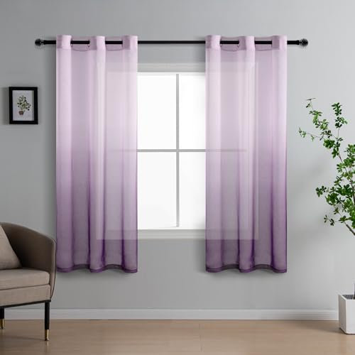 DWCN Voile Curtain Purple Gradient Curtains for Living Room Net Curtains for Windows Sheer Bedroom Crurtains Eyelet Set of 2, 46 x 54 Inches