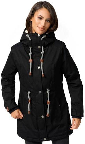 Navahoo Damen Winterjacke mit Teddyfell Winter Jacke warm gefüttert B991 [B991-Ireliaa-Schwarz-Gr.M]