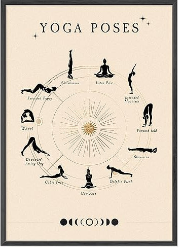 JUNOMI® Yoga Poster DIN A2 | Yoga Zubehör für Studios und Übungen Zuhause, Boho Deko, Yoga Deko, Yoga Übungen, Meditation | mit Rahmen Schwarz