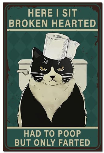 CREATCABIN Schwarze Katze Vintage Schild Badezimmer Metall Blechschild Poster Retro Malerei Plakette Eisenschild Wanddekorationen Kunst Lustige Tiere Wandbild Hängeschild Für Wohnzimmer 30x20cm