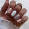 24pcs Short Square False Nails Stick on Nails Pink White Press on Nails Gold Sequins Removable Glue-on Nails Fake Nails Women Girls Nail Art Accessories