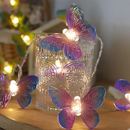 KINGCOO 6M 40LED Warmweiß Schmetterling Lichterkette Batteriebetrieben Feenlichter dekorative Innenbeleuchtung für Schlafzimmer Party Geburtstag Sommer Garten Hochzeit Weihnachten Dekoration(Lila)