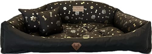 Dogs4Life Waschbar Orthopädisches Hundebett Hundekissen Hundesofa Hundekorb für Kleine Mittelgroße Grosse Hunde S - XXL Personalisiert mit Namen (XL, ‎‎‎Goldene Pfoten)