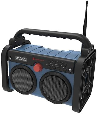 Soundmaster DAB85BL Stereo Baustellenradio Gartenradio Outdoorradio Digitalradio DAB+ UKW-RDS Bluetooth Li-Ion Akku IP44 Staub- und spritzwassergeschützt