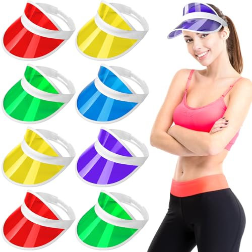 Tarpop Poker-Sonnenhut, Kunststoff, transparent, für Damen, Party, Outdoor, 8 Stück, 5 Farben, Einheitsgröße