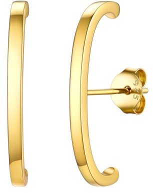 FOCALOOK Boucles d'Oreilles Manchette Femme Plaqué Or, Clous d'Oreilles C Forme pour Lobes, Wrap Earlobe Studs