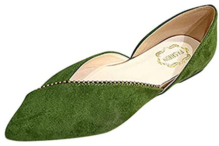 Jack Damen Schuhe Winter Mode Sommer und Herbst Frauen Pumps einfarbig Spitze Metallkette lässig bequem Flacher Boden Sommerkind Schuhe Damen (Green, 38)