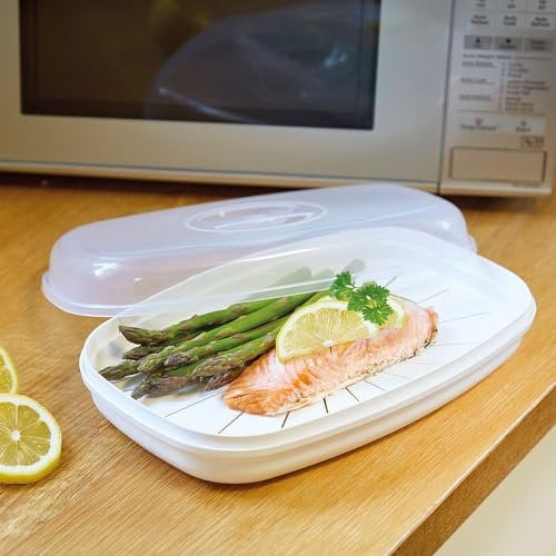 Coopers of Stortford - Microwave Fish Steamer Odour Free No Oven No Oil No Fat Required Healthy Eating Calorie Controlled Diet Rice Vegetables