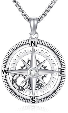 URONE Kompass Halskette 925 Sterling Silber Kompass Anhänger Halskette Reise Schmuck Graduierung Geschenke für Sie Frauen Männer