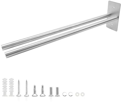 HUANR Portasciugamani da Parete, Design a Due Bracci Porta Asciugamani, Acciaio al Carbonio Portasciugamani da 39,5 cm, Due Metodi di Installazione, per Bagni, Cucine e Camere da Letto