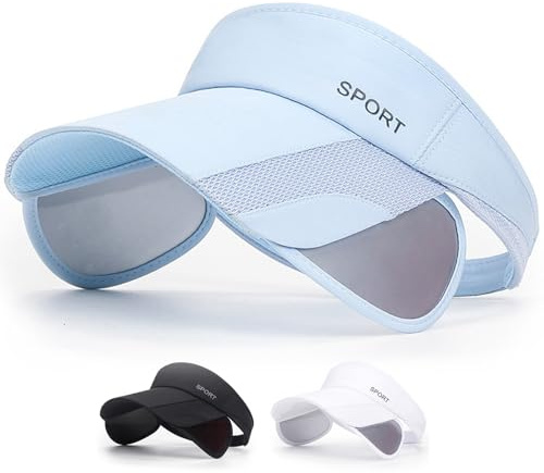 AKOFIC Sun Visors for Women, Adjustable Retractable Wide Brim Sunscreen Visor Hat, UV Protection Quick Dry Breathable Golf Tennis Visor Hats, Mesh Visors Sport Cap for Running, Cycling