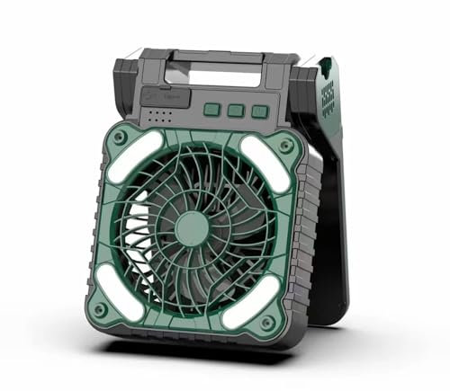 YIORYO Ventilador de camping de 4 velocidades con batería solar for camping, ventilador de escritorio recargable portátil con luz LED y función de sincronización
