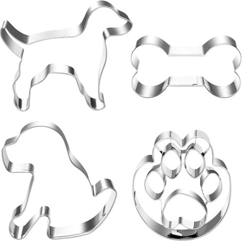 4 piezas Cortadores Galletas de Perro y Hueso, Moldes Galletas de Acero Inoxidable, Moldes Galletas Perro de la Patrulla Canina, Cortador de Galletas para Repostería y Chocolate Decoración de Tartas